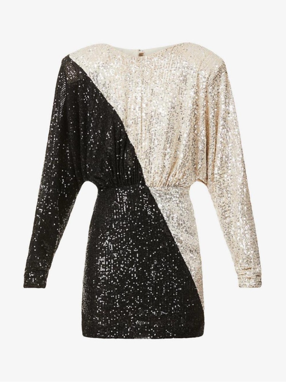 Rotate Birger Christensen Two-Tone Black and silve Sequin Long-Sleeve Mini Dress